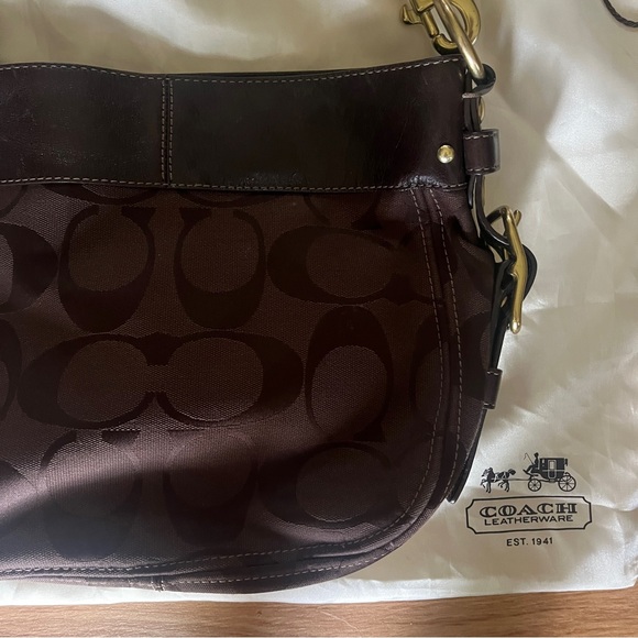 COACH Chocolate Brown Monogram Shoulder Bag - Picture 4 of 13